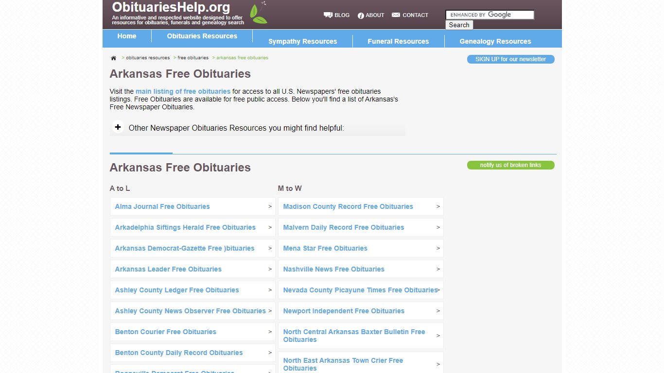 Arkansas Free Obituaries